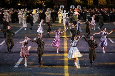 MOSCOW, RUSSIA - SEPTEMBER 2, 2018: Dancers perform at a ceremony to close the 2018 Spasskaya Tower International Military Music Festival in Moscow s Red Square. Marina Lystseva TASS  TS08EE21