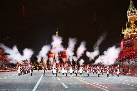 MOSCOW, RUSSIA - SEPTEMBER 2, 2018: Members of the Vieux Grenadiers of Geneva company perform at a ceremony to close the 2018 Spasskaya Tower International Military Music Festival in Moscow s Red Square. Marina Lystseva TASS  TS08EE48