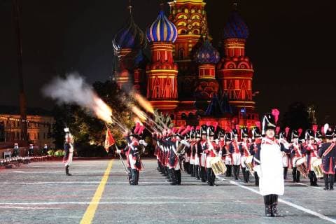 MOSCOW, RUSSIA - SEPTEMBER 2, 2018: Members of the Vieux Grenadiers of Geneva company perform at a ceremony to close the 2018 Spasskaya Tower International Military Music Festival in Moscow s Red Square. Marina Lystseva TASS  TS08EE49