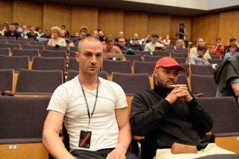 Chemnitz 03 September 2018 Image info KIZ singers participated in the press conference left Maxim Drüner and Tarek Ebene from KIZ Press conference to the concert wirsindmehr in Chemnitz With the dead trousers Fine cream fish fillet Trettmann KIZ force club Nura Materia Casper The press conference took place in th