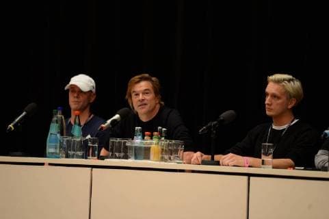 Chemnitz 03 September 2018 Bildinfo v trettmann Campino and Felix Brummer on the podium Press conference to the concert wirsindmore in Chemnitz Press conference to the concert wirsindmehr in Chemnitz With the dead trousers Fine cream fish fillet Trettmann KIZ force club Nura Materia Casper The pr