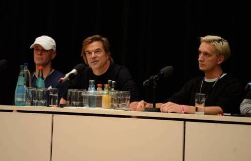 Chemnitz 03 September 2018 Bildinfo v trettmann Campino and Felix Brummer on the podium Press conference to the concert wirsindmore in Chemnitz Press conference to the concert wirsindmehr in Chemnitz With the dead trousers Fine cream fish fillet Trettmann KIZ force club Nura Materia Casper The pr