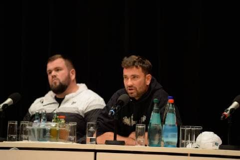 Chemnitz 03 September 2018 Bildinfo Monchi and Materia on the podium Press conference on the concert wirsindmehr in Chemnitz Press conference on the concert wirsindmehr in Chemnitz With the dead trousers Fine cream fish fillet Trettmann KIZ force club Nura Materia Casper The press conference was held in the Stadthalle