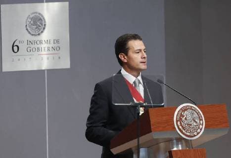 Mexican President Enrique Pena Nieto presents the sixth and last report of his Government at the National Palace, in Mexico City, Mexico, 03 September 2018. Pena Nieto delivered his last Government report under low popularity rates and marked by a violence and corruption wave in the country. Pena Nieto presents last report with low popularity rates !ACHTUNG: NUR REDAKTIONELLE NUTZUNG!  Copyright: xJorgexNunezx CMX06 20180903-636716000366031584