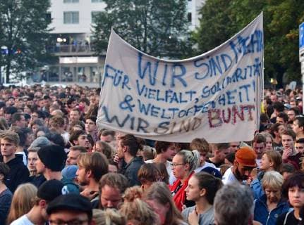 About 50 000 people came to the concert against xenophobia and racism in Chemnitz on early Monday evening 03 09 18 Photo The rapper Trettmann To the free event under the motto We are more in the city center had Copyright: epd-bild WolfgangxSchmidt EDITORIAL USE ONLY