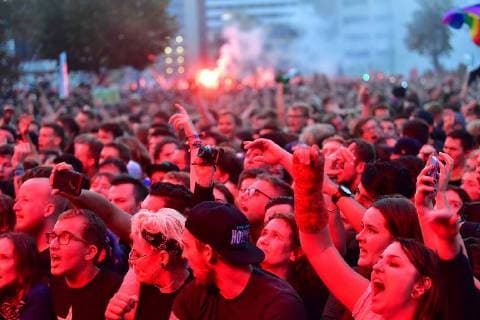 About 50 000 people came to the concert against xenophobia and racism in Chemnitz on early Monday evening 03 09 18 Photo The rapper Trettmann To the free event under the motto We are more in the city center had Copyright: epd-bild WolfgangxSchmidt EDITORIAL USE ONLY