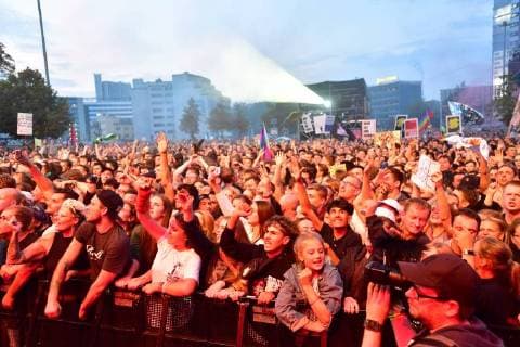 About 50 000 people came to the concert against xenophobia and racism in Chemnitz on early Monday evening 03 09 18 Photo The rapper Trettmann To the free event under the motto We are more in the city center had Copyright: epd-bild WolfgangxSchmidt EDITORIAL USE ONLY