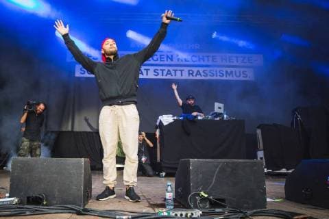 Chemnitz We are more rapper Tarek Ebene K I Z during the concert against right-wing extremism and xenophobia We are more on 03 09 2018 in Chemnitz 20180903SFL0026