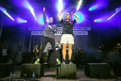 Chemnitz We are more rapper Marteria Marten Laciny and Casper Benjamin Griffey during the concert against right-wing extremism and xenophobia We are more on 03 09 2018 in Chemnitz 20180903SFL0033