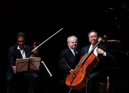 Frankfurt, Rheingau Musik Festival (180905) -- FRANKFURT, Sept. 5, 2018 -- Cellist Yo-Yo Ma, pianist Emanuel Ax and violinist Leonidas Kavakos (from R to L) perform at the 31st Rheingao Music Festival in Frankfurt, Germany, on Sept. 4, 2018. ) (jmmn) GERMANY-FRANKFURT-RHEINGAO MUSIC FESTIVAL LuoxHuanhuan 