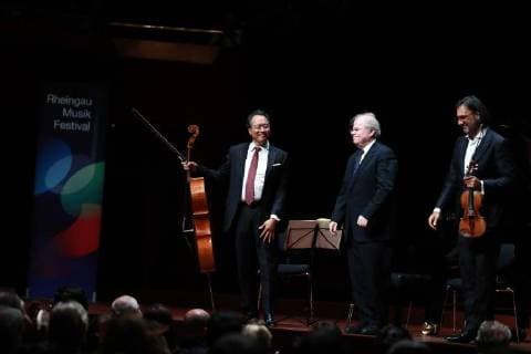 Frankfurt, Rheingau Musik Festival (180905) -- FRANKFURT, Sept. 5, 2018 -- Cellist Yo-Yo Ma, pianist Emanuel Ax and violinist Leonidas Kavakos (from L to R) perform at the 31st Rheingao Music Festival in Frankfurt, Germany, on Sept. 4, 2018. ) (jmmn) GERMANY-FRANKFURT-RHEINGAO MUSIC FESTIVAL LuoxHuanhuan 