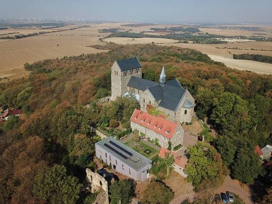 06 09 2018 Saxony Anhalt Saalekreis Collegiate Church St. Peter and the Petersberg Monastery of the Brotherhood of Christ Petersberg Monastery Aerial view aerial view copyright