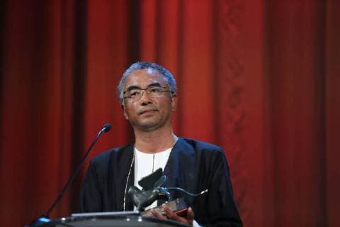 (180908) -- VENICE, Sept. 8, 2018 -- China s Tibetan writer-director Pema Tseden delivers a speech after winning the Best Screenplay award for his movie Jinpa in the Orizzonti section of the 75th Venice International Film Festival in Venice, Italy, Sept. 8, 2018. ) ITALY-VENICE-FILM FESTIVAL-ORIZZONTI-BEST SCREENPLAY AWARD ChengxTingting 