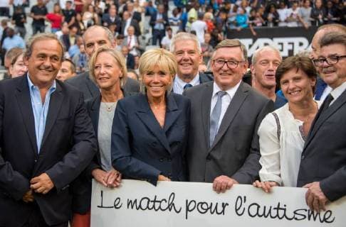 Michel Platini - Brigitte Macron - Sophie Cluzel ( Chargee des Personnes Handicapees ) - Roxana Maracineanu ( Ministre des Sports ) FOOTBALL : Varietes Club de France vs Equipe de France des Parlementaires - Saint Denis - 12 09 2018 FedericoPestellini Panoramic 