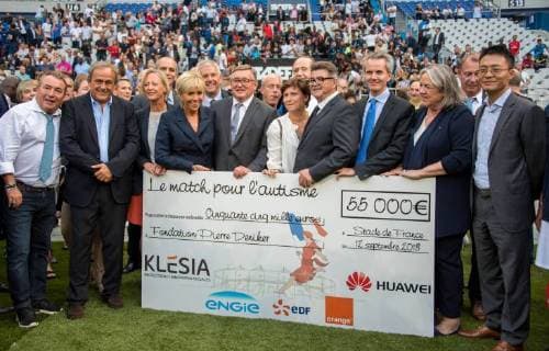 Michel Platini - Brigitte Macron - Sophie Cluzel ( Chargee des Personnes Handicapees ) - Roxana Maracineanu ( Ministre des Sports ) FOOTBALL : Varietes Club de France vs Equipe de France des Parlementaires - Saint Denis - 12 09 2018 FedericoPestellini Panoramic 
