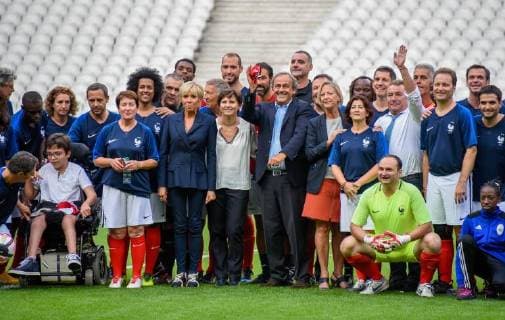 Brigitte Macron - Michel Platini - Roxana Maracineanu ( Ministre des Sports ) - Sophie Cluzel ( Chargee des Personnes Handicapees ) - Ambiance - presentation FOOTBALL : Varietes Club de France vs Equipe de France des Parlementaires - Saint Denis - 12 09 2018 FedericoPestellini Panoramic 