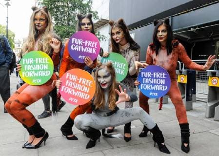 News Bilder des Tages . 14 09 2018. London, United Kingdom. PETA protest at Strand. PETA activists seen during a protest outside The Strand. With the message Leather Is Someone s Skin. Wear Vegan , PETA activists protest at 180 The Strand, on the first day of the London Fashion Week.  xGustavoxValientex xi-Imagesx IIM-18474-0015