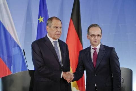 14.09.2018, Berlin, Deutschland - Foto: Bundesaussenminister Heiko Maas, SPD, rechts und Sergej Lawrow, Aussenminister von Russland, anlaesslich eines Pressetermins im Auswaertigen Amt in Berlin. *** 14 09 2018 Berlin Germany Photo Federal Foreign Minister Heiko Maas SPD on the right and Sergei Lavrov Foreign Minister of Russia on the occasion of a press conference in the Foreign Office in Berlin