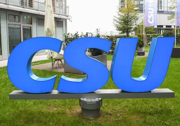 CSU logo on Franz Josef Strauss CSU headquarters in Munich