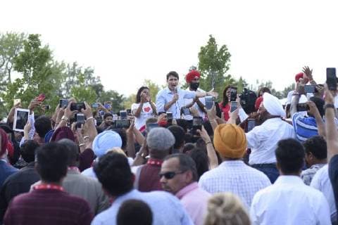 September 15, 2018 - Brampton, Ontario, Canada - Prime Minister Justin Trudeau delivering remarks to volunteers and supporters during a community BBQ in Brampton, Ontario on September 15, 2018 Brampton Canada  - ZUMAn230 20180915_zaa_n230_1276 Copyright: xArindamxShivaanix