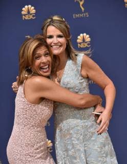 TV personalities Hoda Kotb and Savannah Guthrie attend the 70th annual Primetime Emmy Awards at the Microsoft Theater in downtown Los Angeles on September 17, 2018.  LAP20180917417 CHRISTINExCHEW