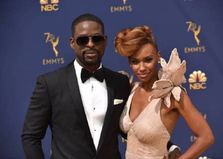 Actors Ryan Michelle Bathe (R) and Sterling K. Brown attend the 70th annual Primetime Emmy Awards at the Microsoft Theater in downtown Los Angeles on September 17, 2018.  LAP20180917444 CHRISTINExCHEW