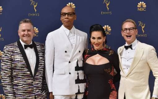 (L-R) Ross Mathews, RuPaul, Michelle Visage and Carson Kressley attend the 70th annual Primetime Emmy Award at the Microsoft Theater in downtown Los Angeles on September 17, 2018.  LAP20180917064 CHRISTINExCHEW