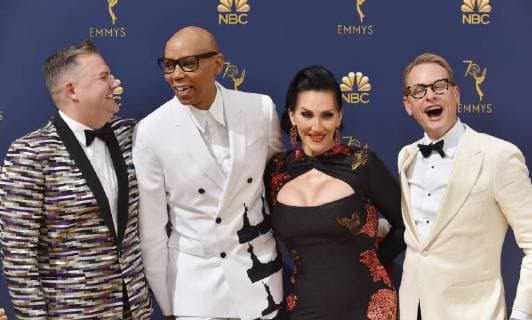 (L-R) Ross Mathews, RuPaul, Michelle Visage and Carson Kressley attend the 70th annual Primetime Emmy Award at the Microsoft Theater in downtown Los Angeles on September 17, 2018.  LAP20180917065 CHRISTINExCHEW