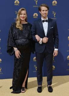 Actors Yvonne Strahovski and Tim Loden attend the 70th annual Primetime Emmy Award at the Microsoft Theater in downtown Los Angeles on September 17, 2018.  LAP20180917078 CHRISTINExCHEW