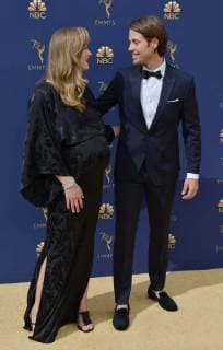 Actors Yvonne Strahovski and Tim Loden attend the 70th annual Primetime Emmy Award at the Microsoft Theater in downtown Los Angeles on September 17, 2018.  LAP20180917079 CHRISTINExCHEW