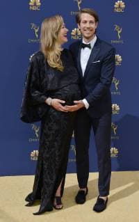 Actors Yvonne Strahovski and Tim Loden attend the 70th annual Primetime Emmy Award at the Microsoft Theater in downtown Los Angeles on September 17, 2018.  LAP20180917080 CHRISTINExCHEW
