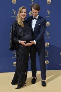 Actors Yvonne Strahovski and Tim Loden attend the 70th annual Primetime Emmy Award at the Microsoft Theater in downtown Los Angeles on September 17, 2018.  LAP20180917082 CHRISTINExCHEW