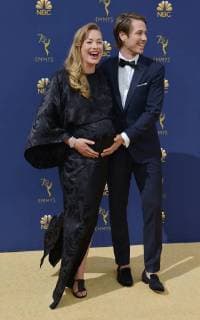 Actors Yvonne Strahovski and Tim Loden attend the 70th annual Primetime Emmy Award at the Microsoft Theater in downtown Los Angeles on September 17, 2018.  LAP20180917083 CHRISTINExCHEW