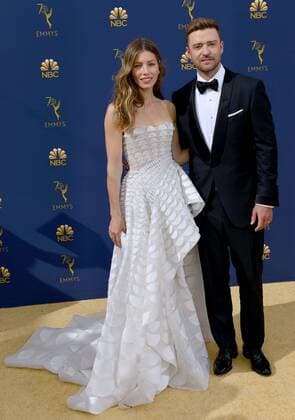 Actors Jessica Biel (L) and Justin Timberlake attend the 70th annual Primetime Emmy Award at the Microsoft Theater in downtown Los Angeles on September 17, 2018.  LAP20180917143 CHRISTINExCHEW