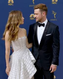 Actors Jessica Biel (L) and Justin Timberlake attend the 70th annual Primetime Emmy Award at the Microsoft Theater in downtown Los Angeles on September 17, 2018.  LAP20180917144 CHRISTINExCHEW
