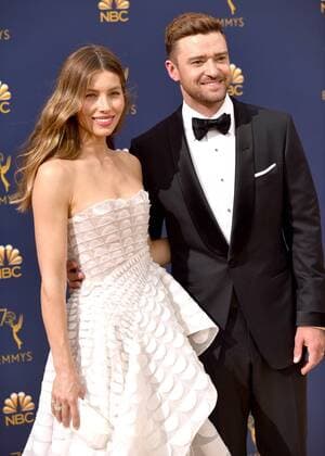 Actors Jessica Biel (L) and Justin Timberlake attend the 70th annual Primetime Emmy Award at the Microsoft Theater in downtown Los Angeles on September 17, 2018.  LAP20180917145 CHRISTINExCHEW