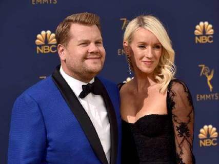 Actor James Corden (L) and producer Julia Carey attend the 70th annual Primetime Emmy Award at the Microsoft Theater in downtown Los Angeles on September 17, 2018.  LAP20180917168 CHRISTINExCHEW