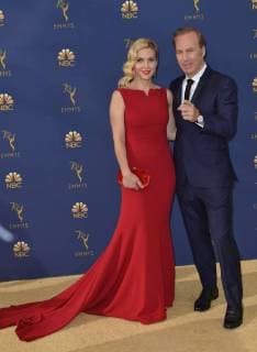 Actors Rhea Seehorn and Bob Odenkirk attend the 70th annual Primetime Emmy Award at the Microsoft Theater in downtown Los Angeles on September 17, 2018.  LAP20180917244 CHRISTINExCHEW