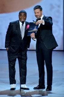 Tracy Morgan and Jimmy Kimmel (R) onstage during the 70th annual Primetime Emmy Awards at the Microsoft Theater in downtown Los Angeles on September 17, 2018.  LAP20180917602 JIMxRUYMEN