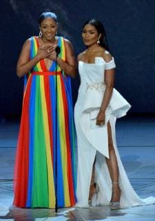 Tiffany Haddish and Angela Bassett onstage during the 70th annual Primetime Emmy Awards at the Microsoft Theater in downtown Los Angeles on September 17, 2018.  LAP20180917614 JIMxRUYMEN