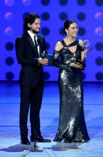 Kit Harington (L) and Constance Wu onstage during the 70th annual Primetime Emmy Awards at the Microsoft Theater in downtown Los Angeles on September 17, 2018.  LAP201809171001 JIMxRUYMEN