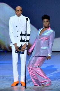 RuPaul (L) and Leslie Jones perform onstage during the 70th annual Primetime Emmy Awards at the Microsoft Theater in downtown Los Angeles on September 17, 2018.  LAP201809171024 JIMxRUYMEN