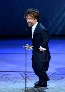 Peter Dinklage accepts the Outstanding Supporting Actor in a Drama Series award for Game of Thrones onstage during the 70th annual Primetime Emmy Awards at the Microsoft Theater in downtown Los Angeles on September 17, 2018.  LAP201809171039 JIMxRUYMEN