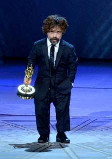 Peter Dinklage accepts the Outstanding Supporting Actor in a Drama Series award for Game of Thrones onstage during the 70th annual Primetime Emmy Awards at the Microsoft Theater in downtown Los Angeles on September 17, 2018.  LAP201809171041 JIMxRUYMEN