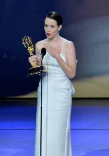 Claire Foy accepts the Outstanding Lead Actress in a Drama Series award for The Crown onstage during the 70th annual Primetime Emmy Awards at the Microsoft Theater in downtown Los Angeles on September 17, 2018.  LAP201809171057 JIMxRUYMEN