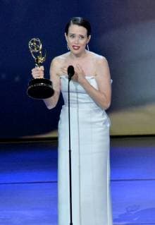 Claire Foy accepts the Outstanding Lead Actress in a Drama Series award for The Crown onstage during the 70th annual Primetime Emmy Awards at the Microsoft Theater in downtown Los Angeles on September 17, 2018.  LAP201809171060 JIMxRUYMEN