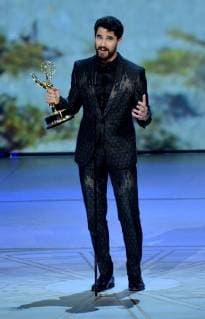 Darren Criss accepts the Outstanding Lead Actor in a Limited Series or Movie award for The Assassination of Gianni Versace: American Crime Story onstage during the 70th annual Primetime Emmy Awards at the Microsoft Theater in downtown Los Angeles on September 17, 2018.  LAP201809171088 JIMxRUYMEN