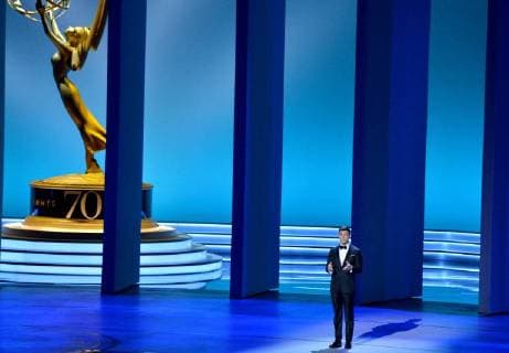 Host Colin Jost appears onstage during the 70th annual Primetime Emmy Awards at the Microsoft Theater in downtown Los Angeles on September 17, 2018.  LAP201809171100 JIMxRUYMEN