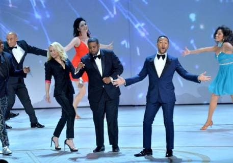 Tituss Burgess, Kate McKinnon, Kenan Thompson, and John Legend perform onstage during the 70th annual Primetime Emmy Awards at the Microsoft Theater in downtown Los Angeles on September 17, 2018.  LAP201809171123 JIMxRUYMEN