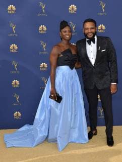 Alvina Stewart (L) and actor Anthony Anderson attend the 70th annual Primetime Emmy Award at the Microsoft Theater in downtown Los Angeles on September 17, 2018.  LAP201809171163 CHRISTINExCHEW